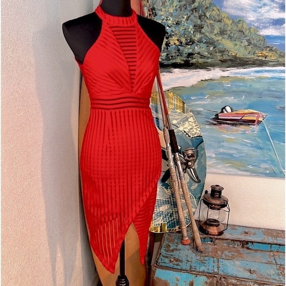 NWT, Luxxel, Stunning Vibrant,Rich Red Cocktail Dress, Small - Picture 2 of 14